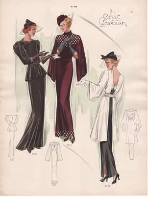 5 VINTAGE FRENCH FASHION PRINTS 1936